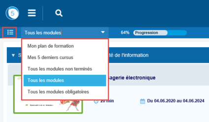 Liste déroulante Mon plan de formation