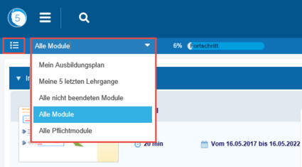 Mein Ausbildungsplan Dop-down-Liste