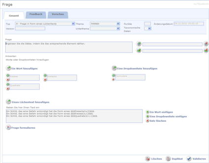 Frage in Form eines Lückentexts