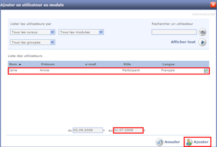 Ajouter un utilisateur au module