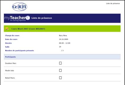 Exemple de liste de présence