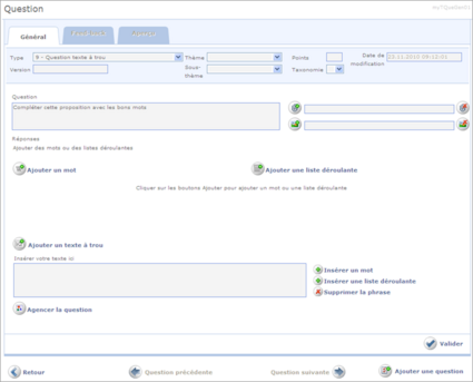 Question texte à trou