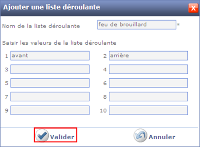 Ajouter un liste déroulante
