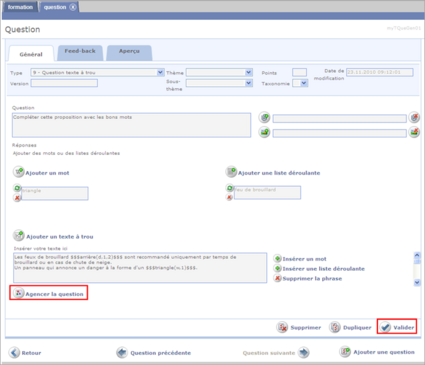 Question texte à trou