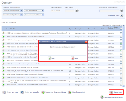 Confirmation de la suppression