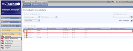 Bereich Coaching>Individ. Auswertung