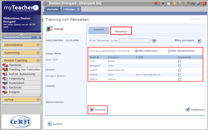 Liste der angemeldeten Teilnehmer