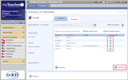 Liste der angemeldeten Teilnehmer