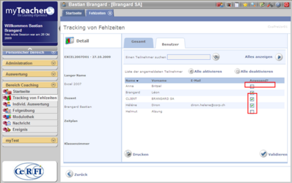 Liste der angemeldeten Teilnemer