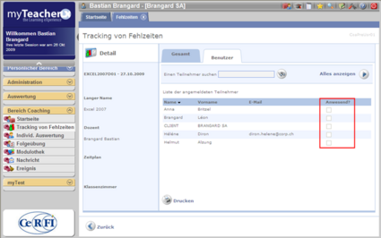 Liste der angemeldeten Teilnehmer