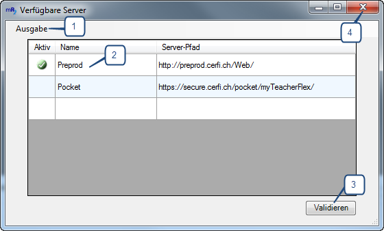 Wahl des Servers myTeacher