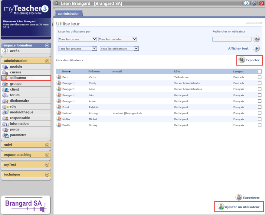 Liste des utilisateurs