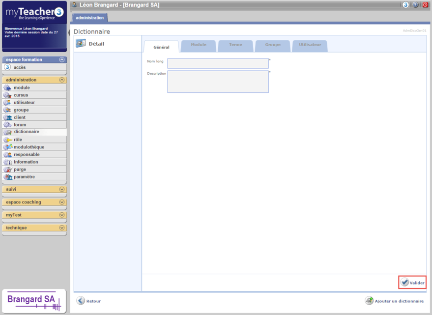 Détail du dictionnaire