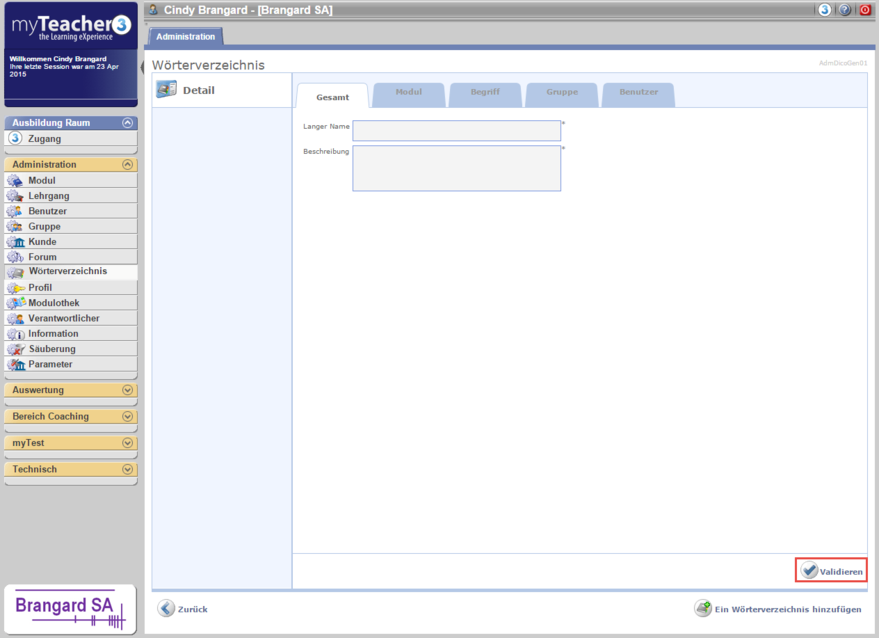 Registerkarte Gesamt