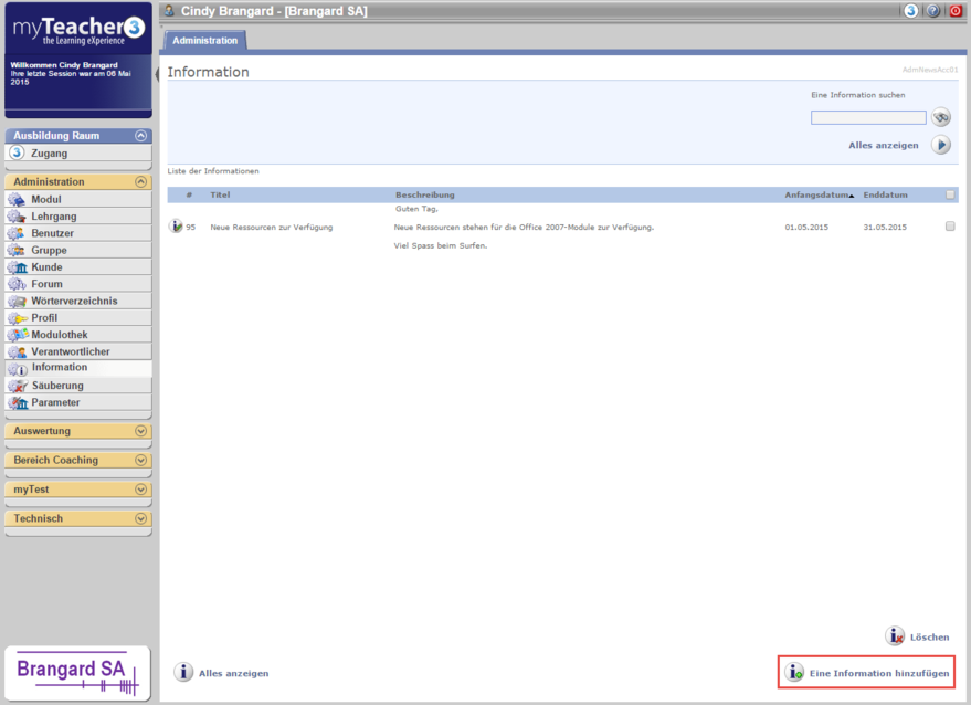 Liste der Informationen