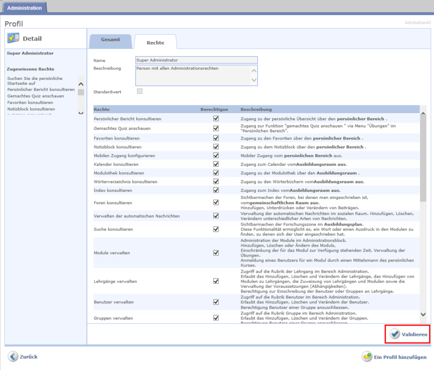 Registerkarte Rechte