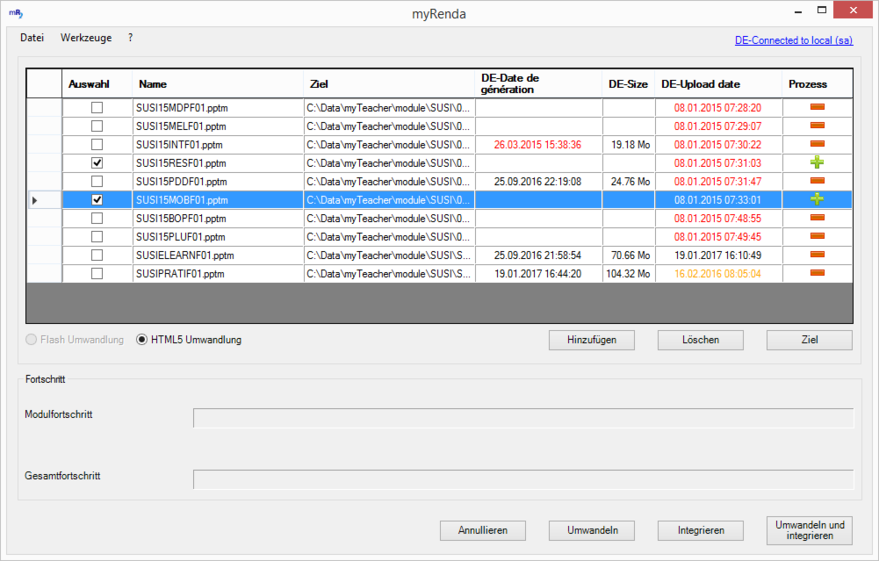 Modulliste nach der Verbindung zum Server myTeacher