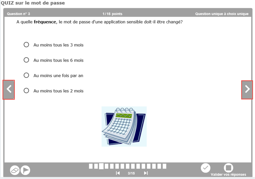 Changer de question à l'aide des flèches situées sur les côtés du quiz