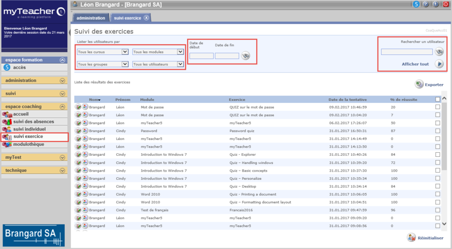 espace coaching>suivi exercice