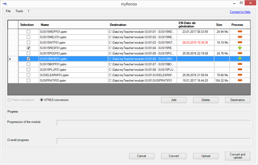 Selection of modules