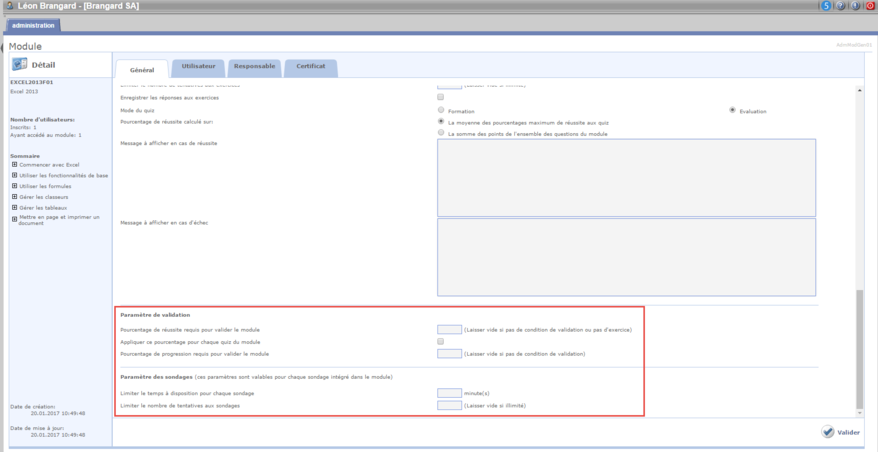 Autres paramètres du module