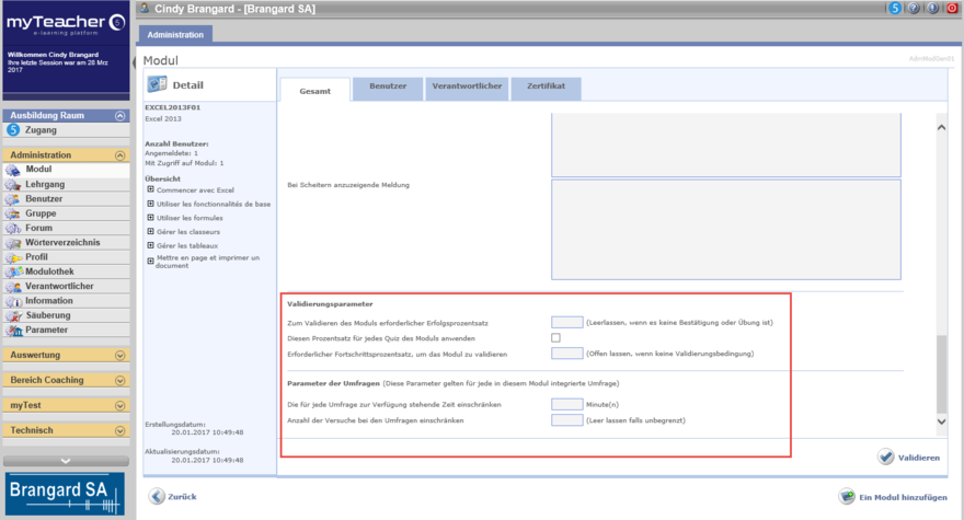 Anderen parameter des Moduls