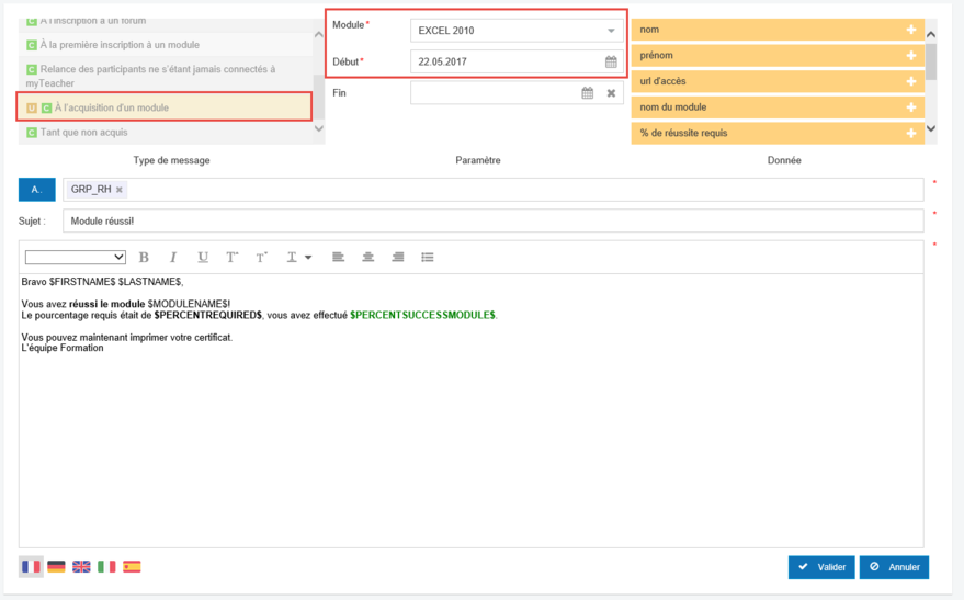 A l'acquisition d'un module