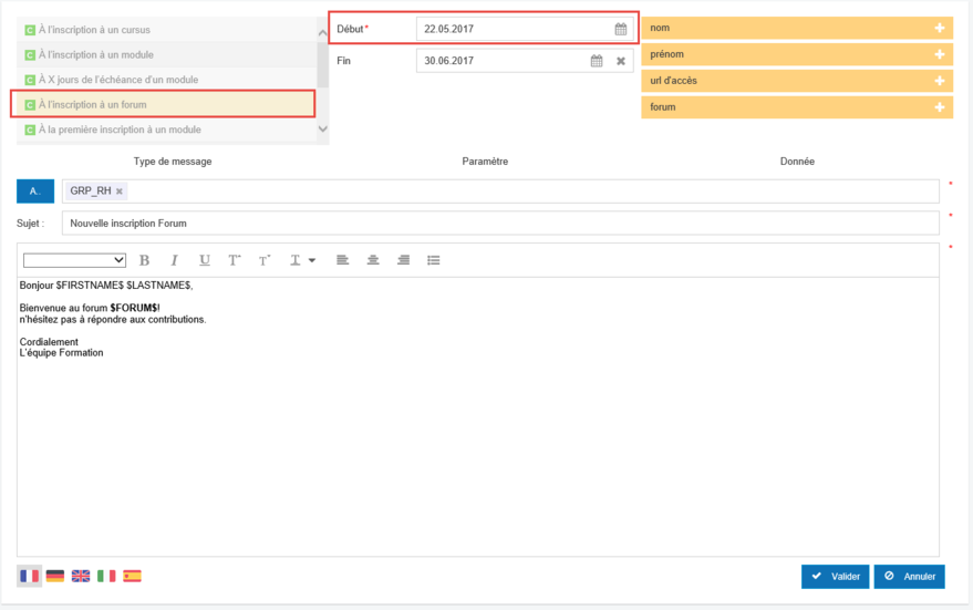 A l'inscription à un forum