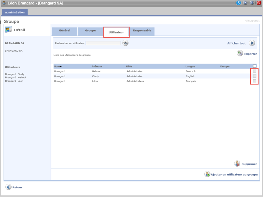 Liste des utilisateurs