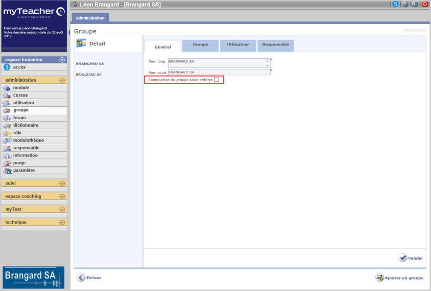 Détail du groupe automatique