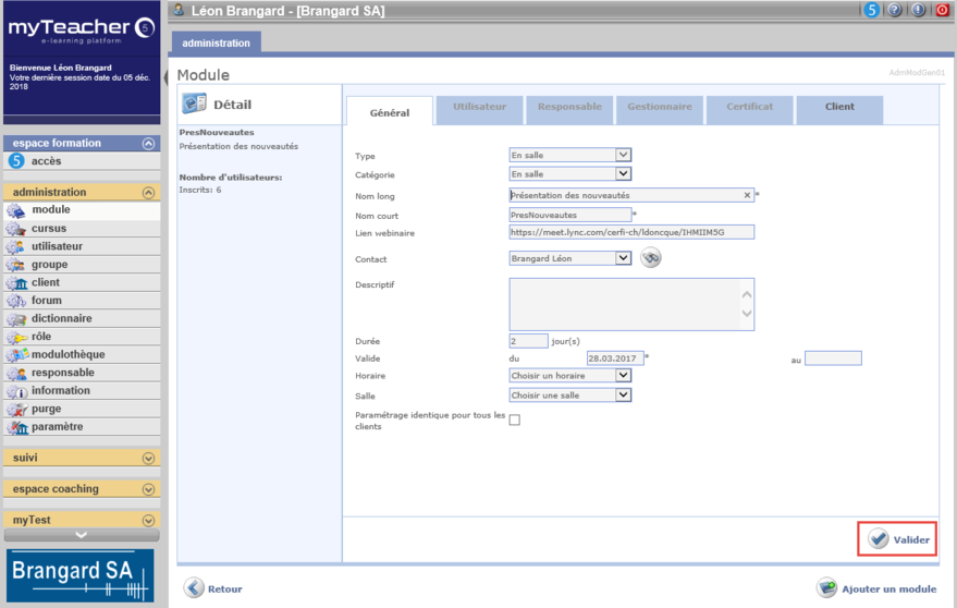 Détail du module en salle