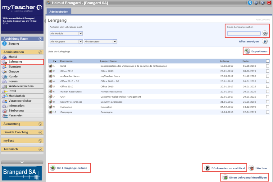 Liste der Lehrgänge