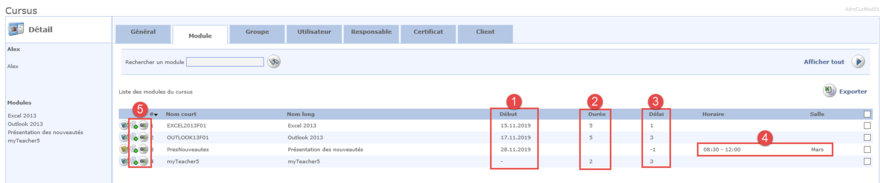 Liste des modules du cursus
