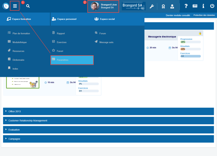 Accès aux paramètres