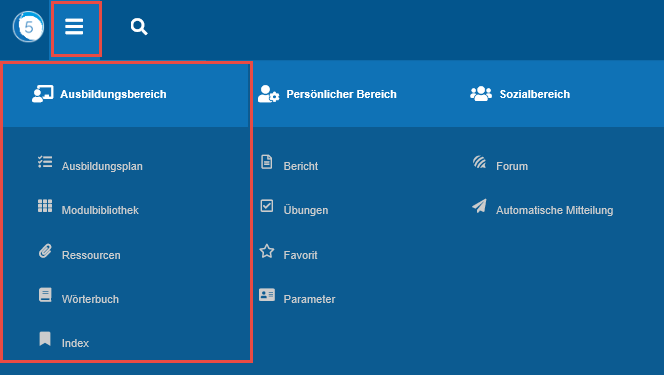 Dieser Bereich ist über das myTeacher's Burger-Menü zugänglich.
