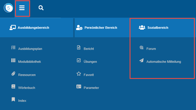 Dieser Bereich ist über das myTeacher's Burger-Menü zugänglich.
