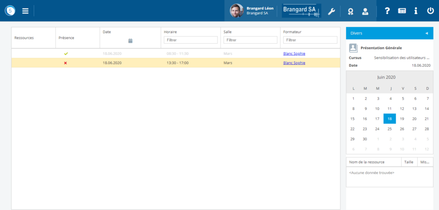 Informations du cours en salle