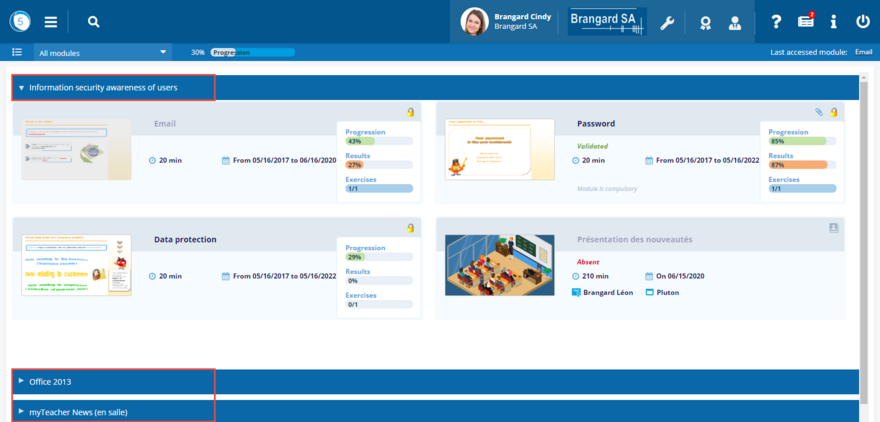 Click on the name of a cursus to open or close it.