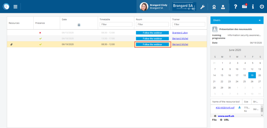 Classroom training informations with webinar