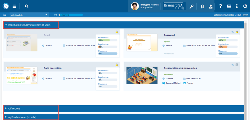 Klicken Sie auf den Namen eines Lehrgang , um ihn zu öffnen oder zu schließen.
