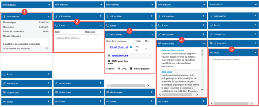 Bandeau informations du module en cours de navigation