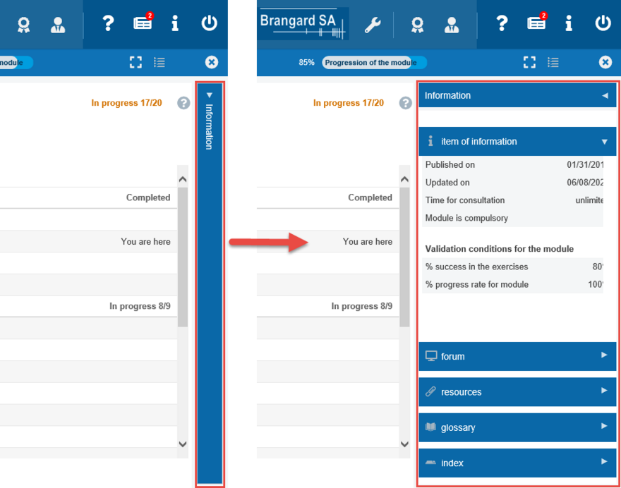 Information panel closed or open