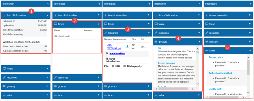 Information strip of the module currently in navigation