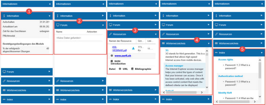 Informationsstreifen des Moduls während der Navigation