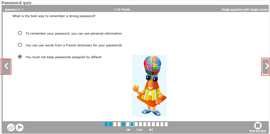 Change the question using the arrows on the sides of the quiz