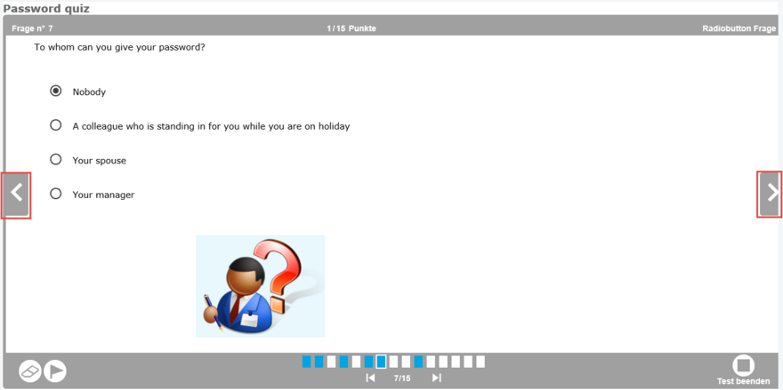 Ändern Sie die Fragen mithilfe der Pfeile an den Seiten des Quiz