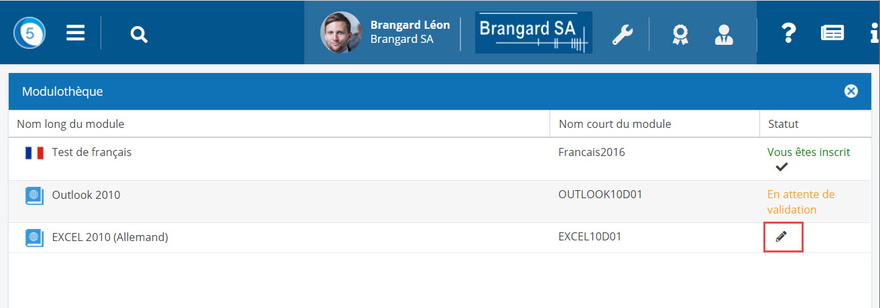 Liste des modules de la modulothèque