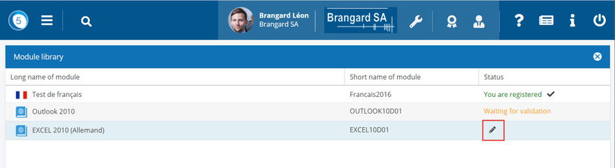 List of modules in the set of modules