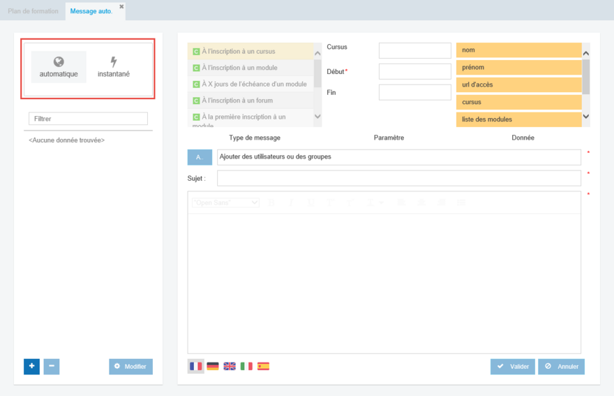 Espace social > message automatique