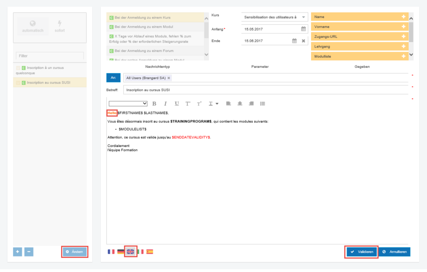 Übersetzung einer Nachricht